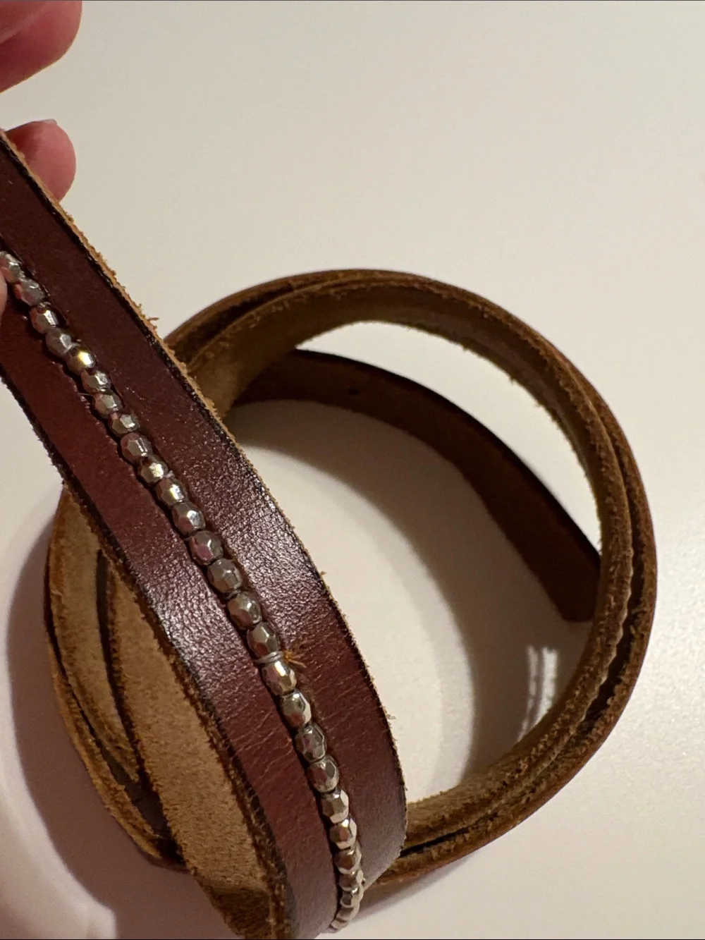 Women’s Hollister brown cowhide leather belt gem embellished XL brown silver